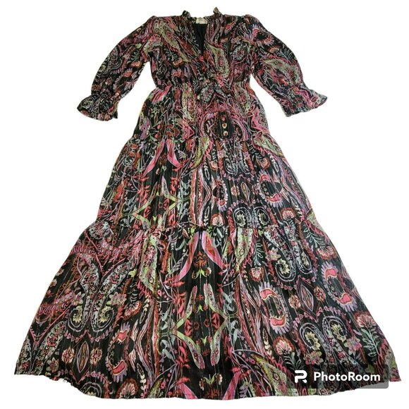 Elan Maxi Dress, Women S, Black Purple & White w/Gold Metallic, Paisley, EUC - Picture 4 of 12